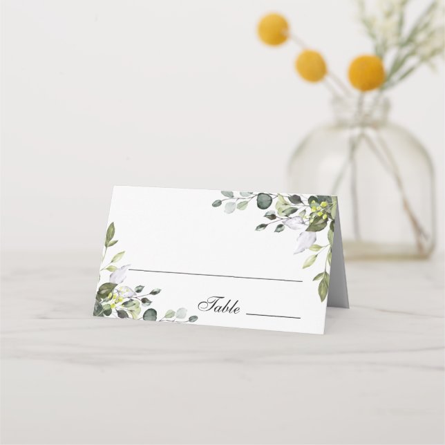 Elegant Watercolor Eucalyptus Wedding Table Place  Place Card (Front)