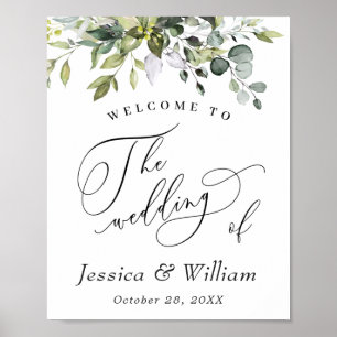 Elegant Watercolor Eucalyptus Wedding Welcome Poster