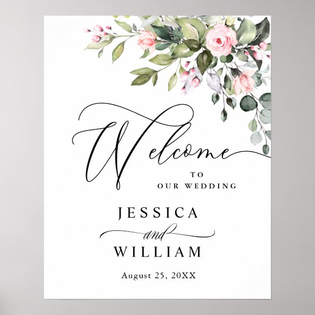 Elegant Watercolor Eucalyptus Wedding Welcome Poster (Front)