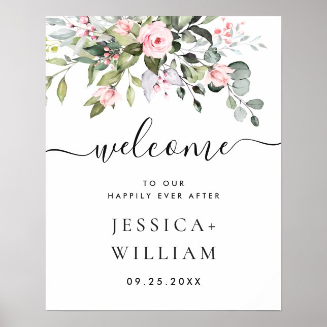 Elegant Watercolor Eucalyptus Wedding Welcome Poster (Front)