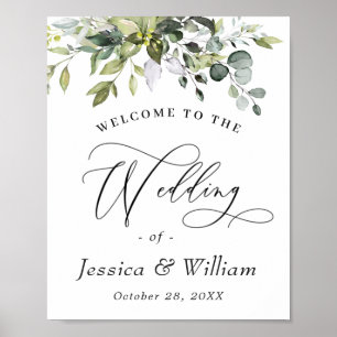 Elegant Watercolor Eucalyptus Wedding Welcome Poster