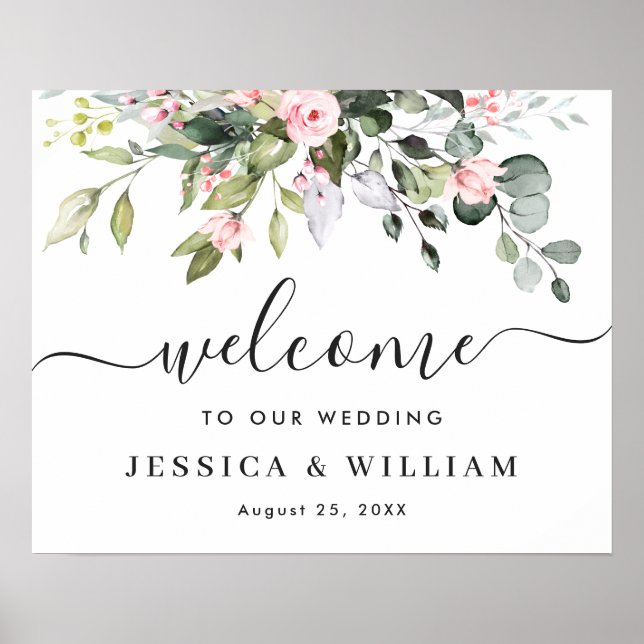 Elegant Watercolor Eucalyptus Wedding Welcome Sign (Front)