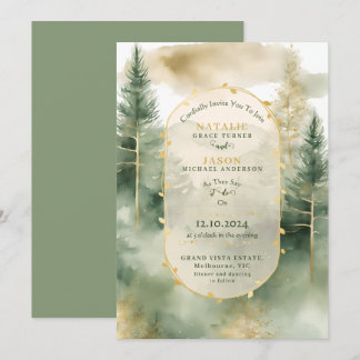 Elegant watercolor Evergreen trees Rustic Wedding Invitation