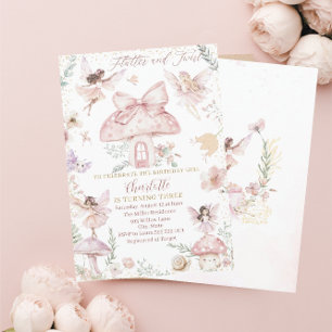 Elegant Watercolor Fairy is turning three Birthday Invitation