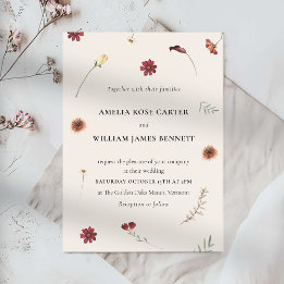 Elegant Watercolor Fall Autumn Wildflower Wedding  Invitation