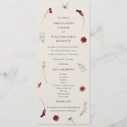 Elegant Watercolor Fall Autumn Wildflower Wedding  Program