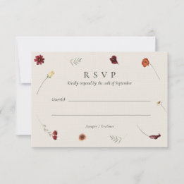 Elegant Watercolor Fall Autumn Wildflower Wedding  RSVP Card