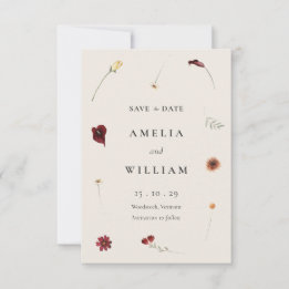 Elegant Watercolor Fall Autumn Wildflower Wedding  Save The Date