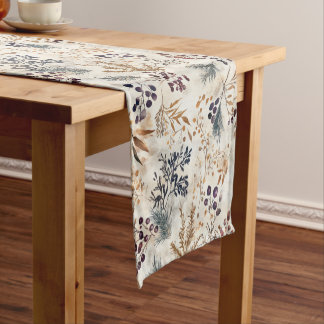 Elegant Watercolor Fall Colours Floral Pattern Short Table Runner