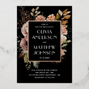 Elegant watercolor fall floral gold black wedding