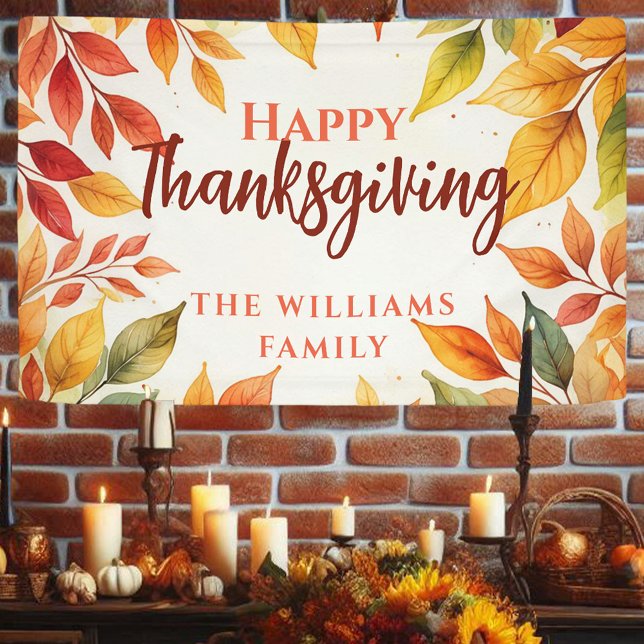 Elegant Watercolor Fall Leaves Border Thanksgiving Banner (Creator Uploaded)
