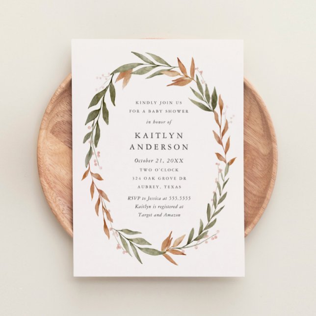 Elegant Watercolor Fall Wreath Baby Shower Invitation (Creator Uploaded)