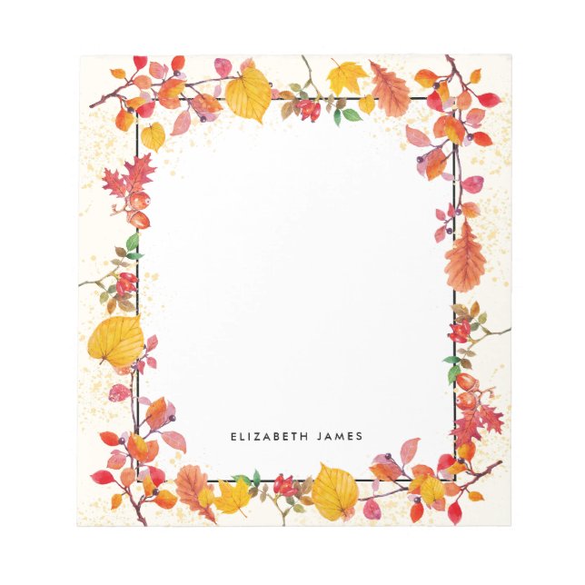 Elegant Watercolor Falling Leaves Autumn Custom Notepad (Front)