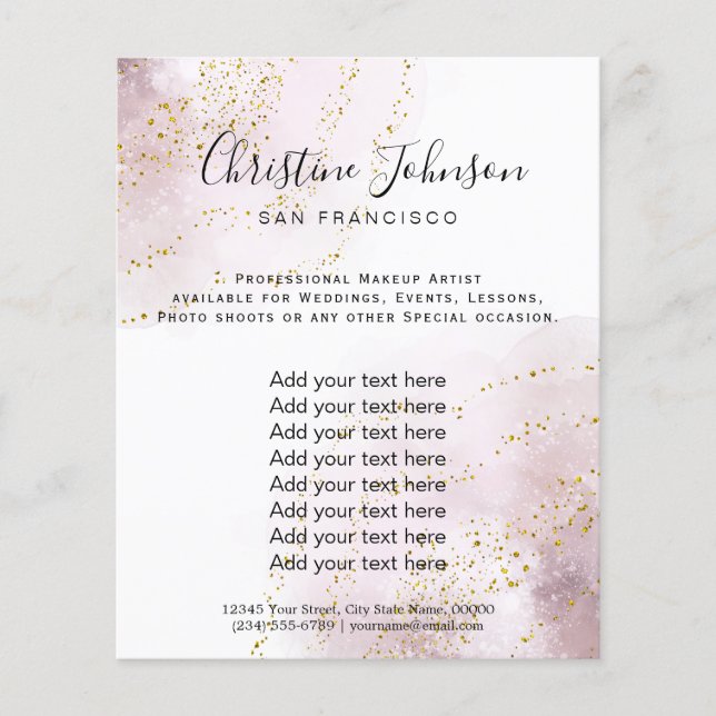 elegant watercolor faux glitter beauty salon flyer (Front)