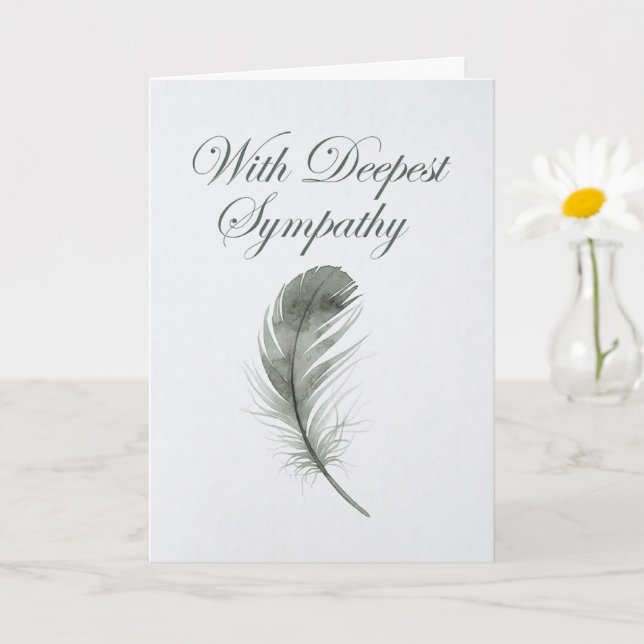 Elegant Watercolor Feather Sympathy Card (Small Plant)