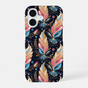 Elegant Watercolor Feathers Navy Blue Pink And Tea iPhone 16 Case