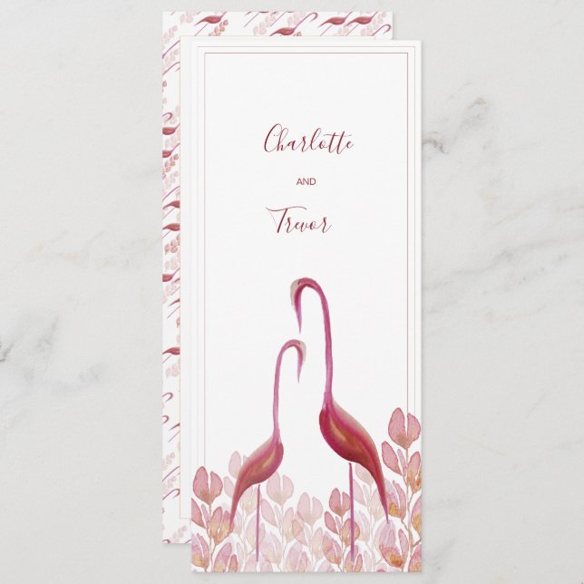 Elegant Watercolor Flamingos, Gold And Pink Card (Front/Back)
