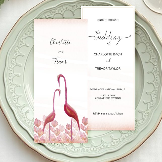 Elegant Watercolor Flamingos in Pink Sunset Card (Creator Uploaded)