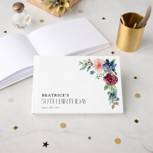 Elegant Watercolor Floral 50th Birthday  Guest Book