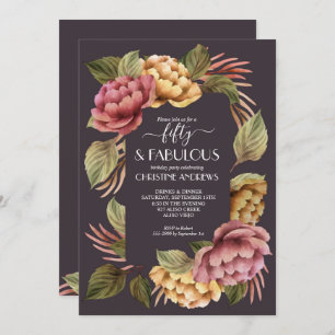 Elegant Watercolor Floral 50th Birthday Party Invitation