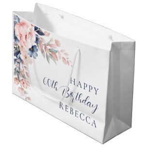 Elegant Watercolor Floral 60th Birthday Custom Large Gift Bag