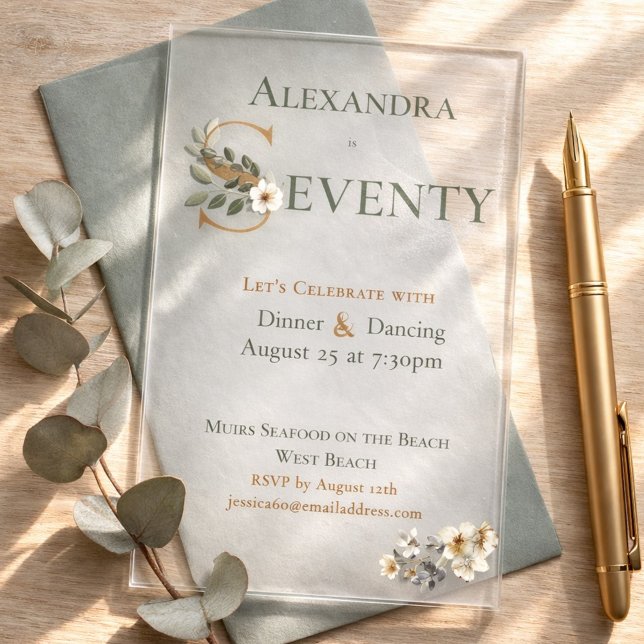 Elegant Watercolor Floral 70th Birthday  Acrylic Invitations (Creator Uploaded)