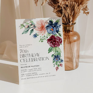 Elegant Watercolor Floral 70th Birthday Invitation