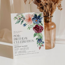 Elegant Watercolor Floral 80th Birthday