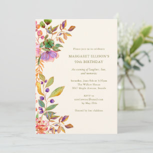 Elegant Watercolor Floral 90th Birthday Party Invitation