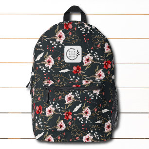 Elegant Watercolor Floral Add Logo Corporate Printed Backpack