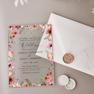 Elegant Watercolor Floral and Greenery Wedding Acrylic Invitations