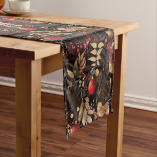 Elegant Watercolor Floral Apple Fall to Holiday Short Table Runner
