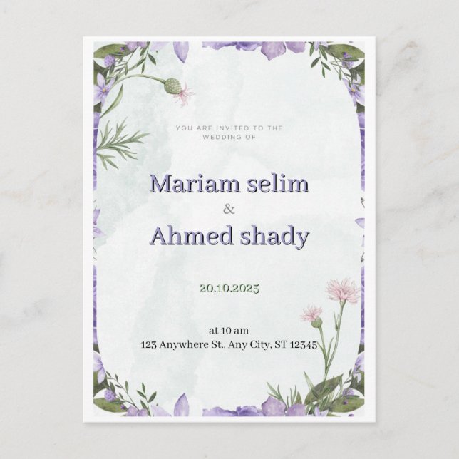 Elegant Watercolor Floral Arch Wedding Invitation  Postcard (Front)