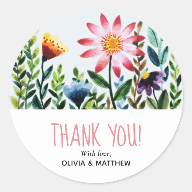 Elegant Watercolor Floral Baby Shower Favour Classic Round Sticker (Front)