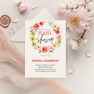 Elegant Watercolor Floral Baby Shower  Invitation
