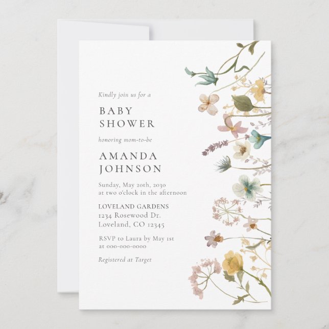 Elegant Watercolor Floral Baby Shower Invitation (Front)