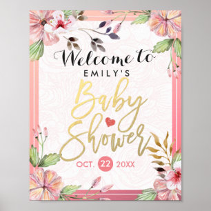 Elegant Watercolor Floral Baby Shower Welcome Sign
