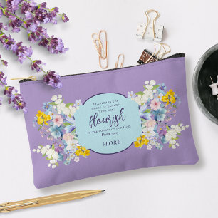 Elegant Watercolor Floral Bible Verse Personalised Accessory Pouch