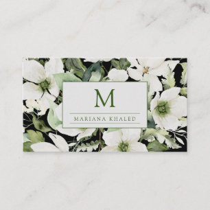 Elegant watercolor floral black and white business card