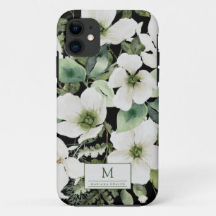 Elegant watercolor floral black and white iPhone 11 case