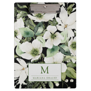 Elegant watercolor floral black and white clipboard
