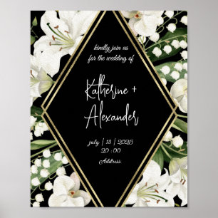 Elegant watercolor floral black and white poster