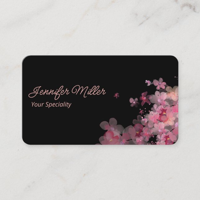 Elegant watercolor floral black   business card (Front)