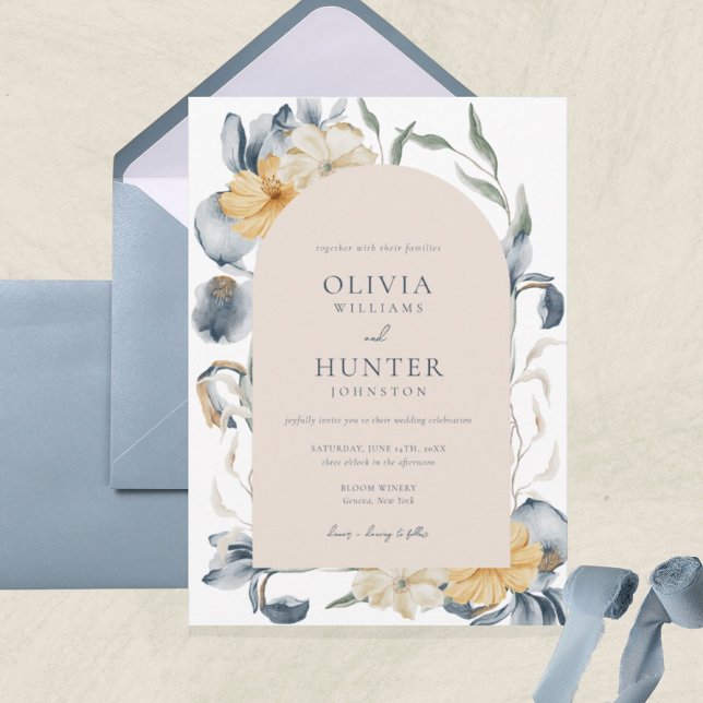 Elegant Watercolor Floral Blue Wedding Invitation (Creator Uploaded)