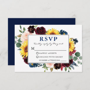 Elegant Watercolor Floral Blue Wedding RSVP