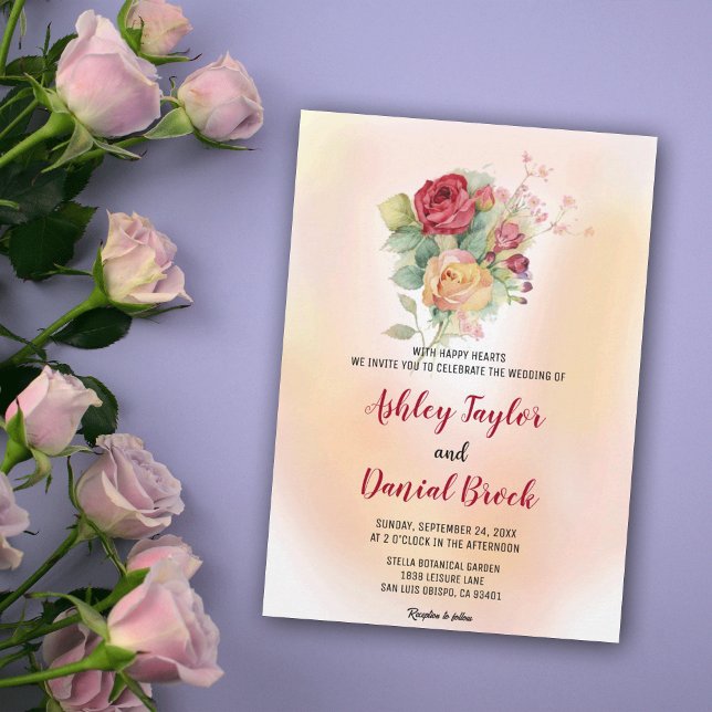 Elegant Watercolor Floral Bouquet Blush Wedding  Invitation (Creator Uploaded)
