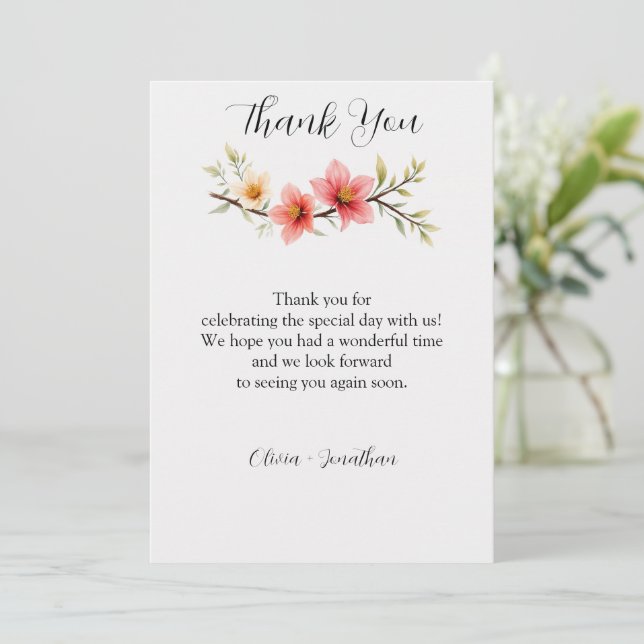 Elegant Watercolor Floral Branch Thank You Card (Standing Front)