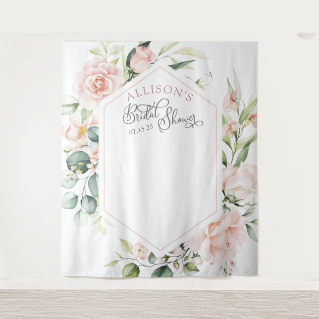 Elegant watercolor floral bridal shower backdrop tapestry (Front)
