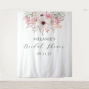 Elegant Watercolor Floral Bridal Shower Backdrop Tapestry