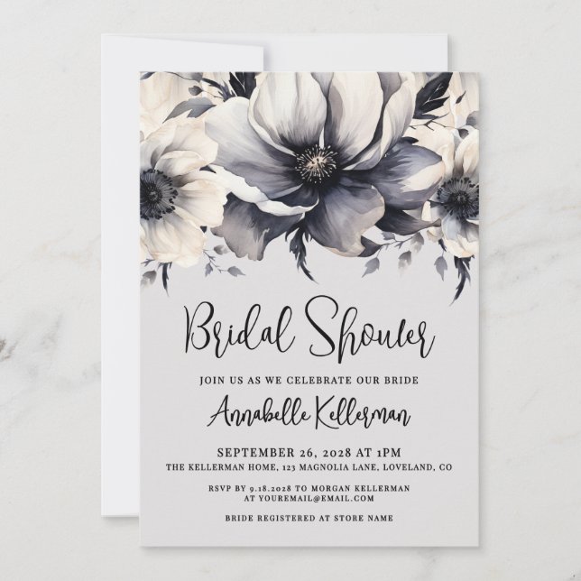 Elegant Watercolor Floral Bridal Shower Invitation (Front)